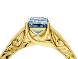 Yellow gold Fancy Blue Emerald  Cut Solitaire Engraved Band with Four-Prong Setting_83