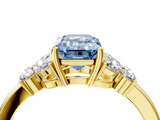 Yellow gold Fancy Blue Emerald  Cut Solitaire Floral Diamond Ring with Four-Prong Setting_41
