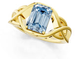 Yellow gold Fancy Blue Emerald Cut Solitaire Intertwined Band Prong Setting Ring_1