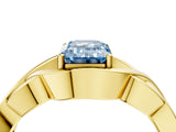 Yellow gold Fancy Blue Emerald Cut Solitaire Intertwined Band Prong Setting Ring_4