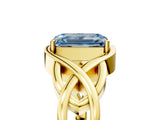 Yellow gold Fancy Blue Emerald Cut Solitaire Intertwined Band Prong Setting Ring_5