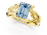Yellow gold Fancy Blue Emerald Cut Solitaire Leaf-Inspired Engagement Ring with Prong Setting_13