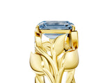 Yellow gold Fancy Blue Emerald Cut Solitaire Leaf-Inspired Engagement Ring with Prong Setting_17