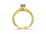 Yellow gold Fancy Blue Emerald Cut Solitaire Milgrain Engraved Band with Four-Prong Setting_3