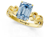 Yellow gold Fancy Blue Emerald Cut Solitaire Milgrain Leaf Band with Prong Setting_1