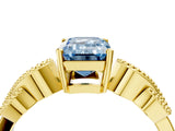 Yellow gold Fancy Blue Emerald Cut Solitaire Milgrain Leaf Band with Prong Setting_4