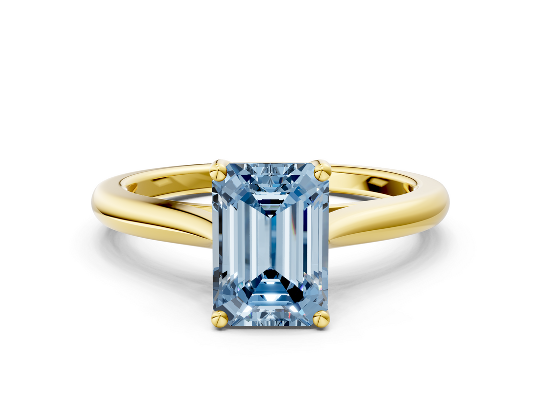 Yellow gold Fancy Blue Emerald  Cut Solitaire Ring with Cathedral Band and Four-Prong Setting_52