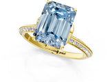Yellow gold Fancy Blue Emerald Cut Solitaire Split Shank Pave Diamond Engagement Ring with Four-Prong Setting_1