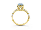 Yellow gold Fancy Blue Emerald Cut Solitaire Split Shank Pave Diamond Engagement Ring with Four-Prong Setting_27
