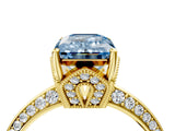 Yellow gold Fancy Blue Emerald Cut Solitaire Split Shank Pave Diamond Engagement Ring with Four-Prong Setting_28