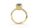 Yellow gold Fancy Blue Emerald Cut Solitaire Split Shank Pave Diamond Engagement Ring with Four-Prong Setting_3