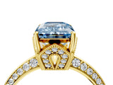 Yellow gold Fancy Blue Emerald Cut Solitaire Split Shank Pave Diamond Engagement Ring with Four-Prong Setting_4