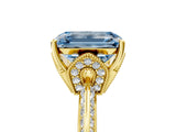 Yellow gold Fancy Blue Emerald Cut Solitaire Split Shank Pave Diamond Engagement Ring with Four-Prong Setting_5