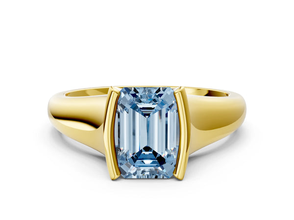 Yellow Gold Emerald Cut Tension Style Solitaire Engagement Ring Setting for Fancy Blue Center