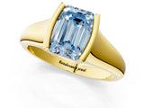 Yellow gold Fancy Blue Emerald Cut Solitaire Tension Set Diamond Ring with Split Shank Band_1