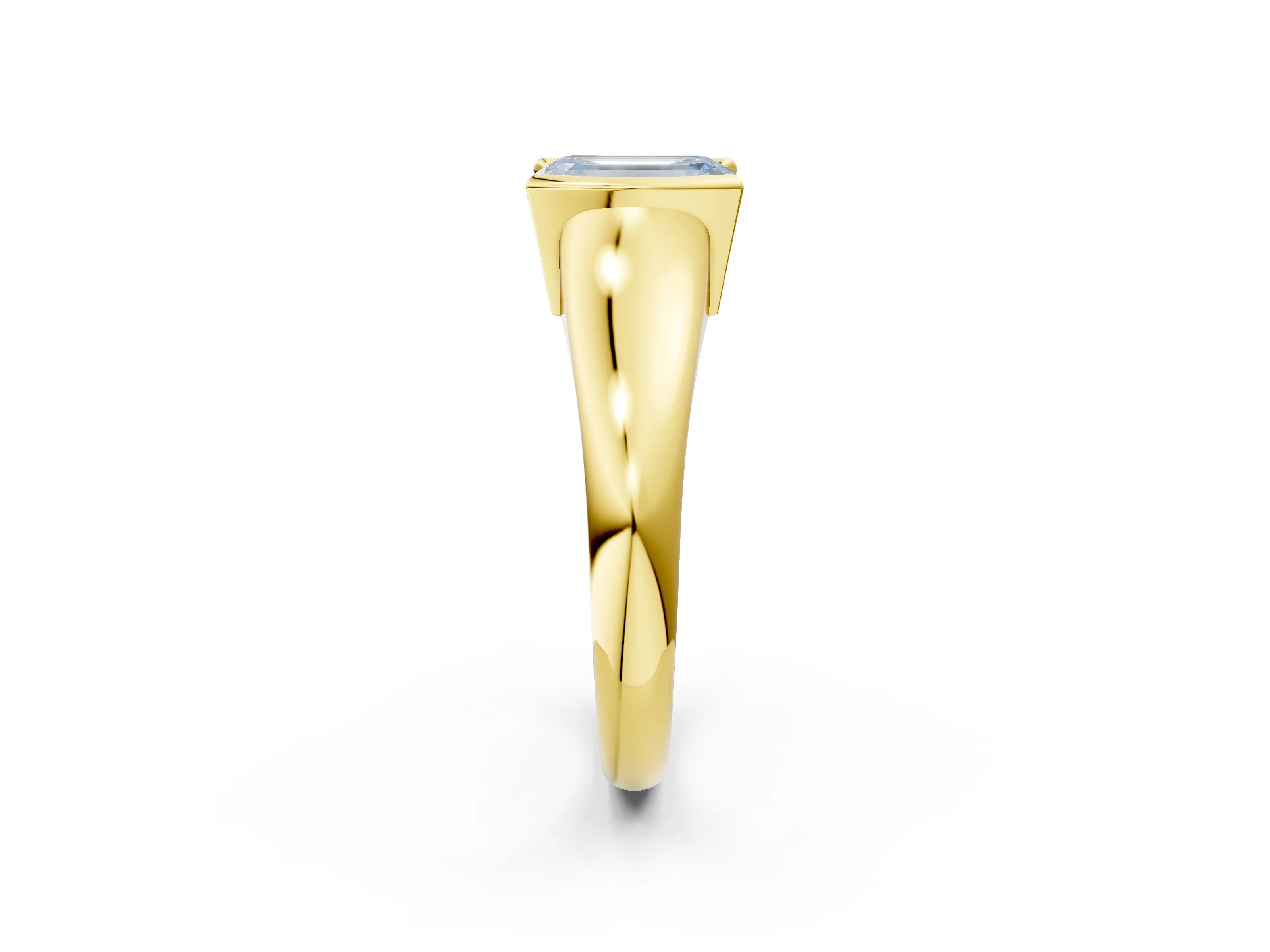 Yellow gold Fancy Blue Emerald Cut Solitaire Tension Set Diamond Ring with Split Shank Band_2