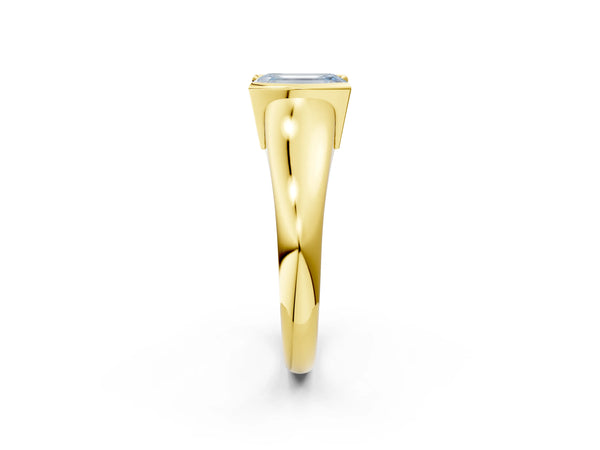 Yellow Gold Emerald Cut Tension Style Solitaire Engagement Ring Setting for Fancy Blue Center