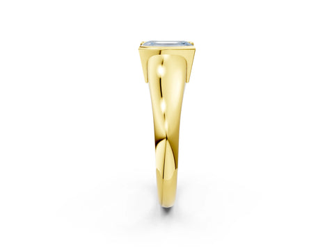 Yellow gold Fancy Blue Emerald Cut Solitaire Tension Set Diamond Ring with Split Shank Band_2