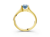 Yellow gold Fancy Blue Emerald Cut Solitaire Tension Set Diamond Ring with Split Shank Band_3