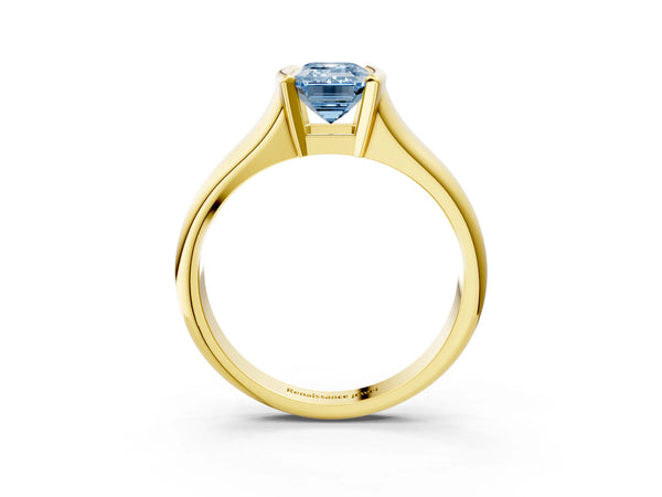 Yellow Gold Emerald Cut Tension Style Solitaire Engagement Ring Setting for Fancy Blue Center