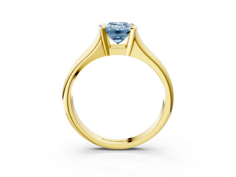 Yellow gold Fancy Blue Emerald Cut Solitaire Tension Set Diamond Ring with Split Shank Band_3