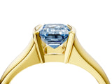 Yellow gold Fancy Blue Emerald Cut Solitaire Tension Set Diamond Ring with Split Shank Band_4