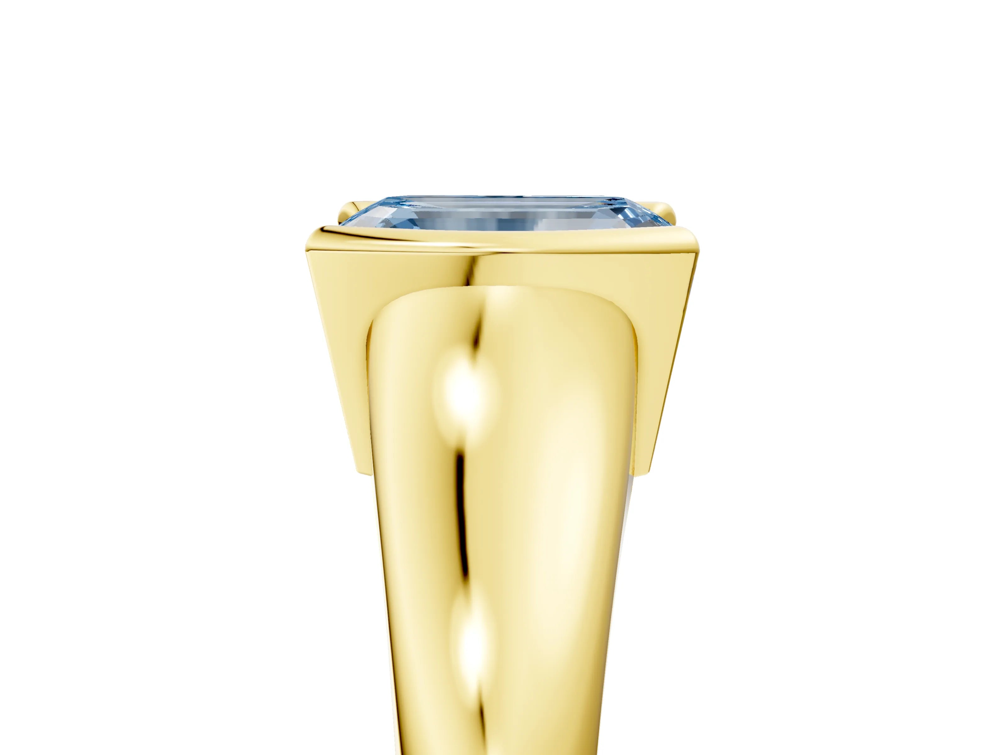 Yellow gold Fancy Blue Emerald Cut Solitaire Tension Set Diamond Ring with Split Shank Band_5