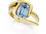 Yellow gold Fancy Blue Emerald Cut Solitaire Tension-Set Diamond Split Shank Ring_1