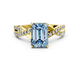 Yellow gold Fancy Blue Emerald Cut Solitaire Twist Pave Diamond Engagement Ring with Prong Setting_24