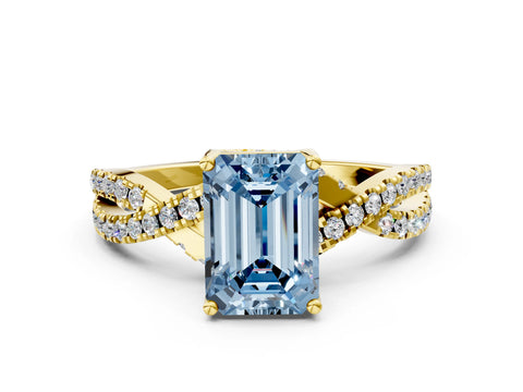 Yellow gold Fancy Blue Emerald Cut Solitaire Twist Pave Diamond Engagement Ring with Prong Setting_24