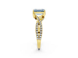 Yellow gold Fancy Blue Emerald Cut Solitaire Twist Pave Diamond Engagement Ring with Prong Setting_26