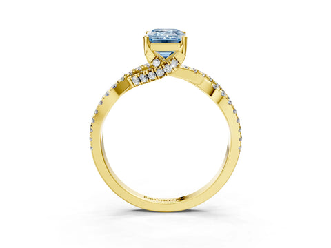 Yellow gold Fancy Blue Emerald Cut Solitaire Twist Pave Diamond Engagement Ring with Prong Setting_27