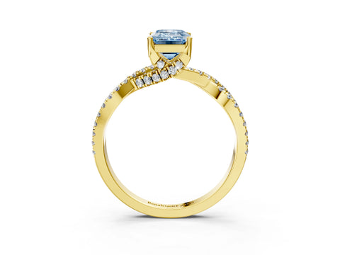 Yellow gold Fancy Blue Emerald Cut Solitaire Twist Pave Diamond Engagement Ring with Prong Setting_3