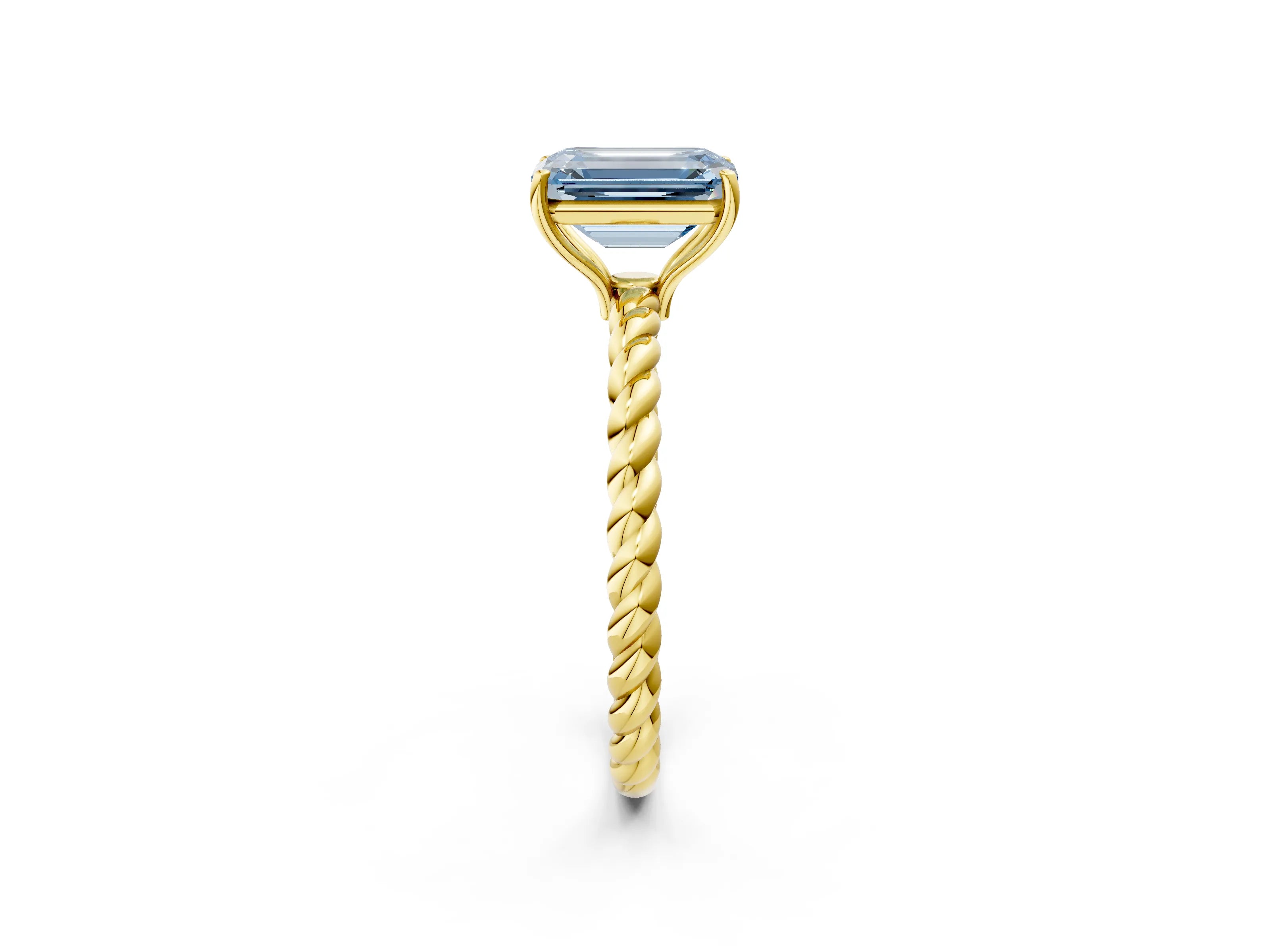 Yellow gold Fancy Blue Emerald Cut Solitaire Twisted Band 4-Prong Ring_2