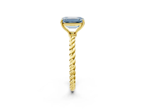 Yellow gold Fancy Blue Emerald Cut Solitaire Twisted Band 4-Prong Ring_2