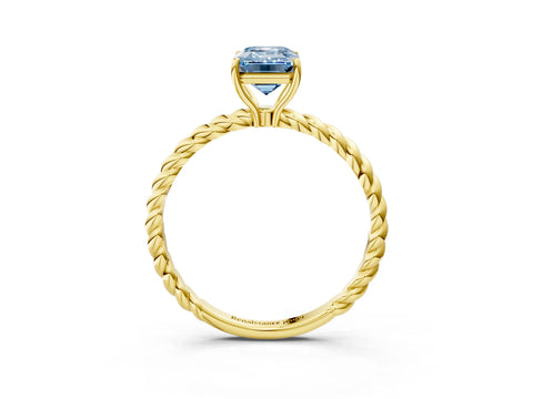 Yellow gold Fancy Blue Emerald Cut Solitaire Twisted Band 4-Prong Ring_3