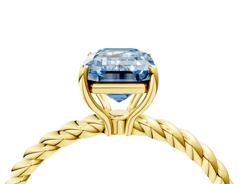 Yellow gold Fancy Blue Emerald Cut Solitaire Twisted Band 4-Prong Ring_4