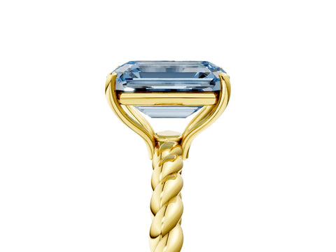 Yellow gold Fancy Blue Emerald Cut Solitaire Twisted Band 4-Prong Ring_5