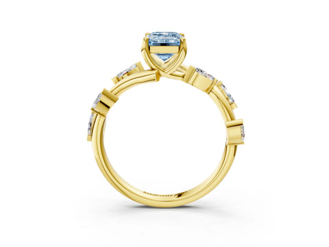 Yellow gold Fancy Blue Emerald Cut Solitaire Twisted Band Marquise Accent Prong Setting Ring_3