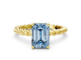 Yellow gold Fancy Blue Emerald  Cut Solitaire Twisted Band with Four-Prong Setting_93