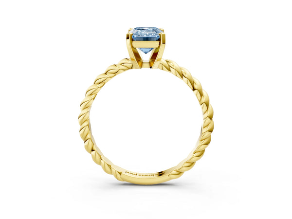 Yellow gold Fancy Blue Emerald  Cut Solitaire Twisted Band with Four-Prong Setting