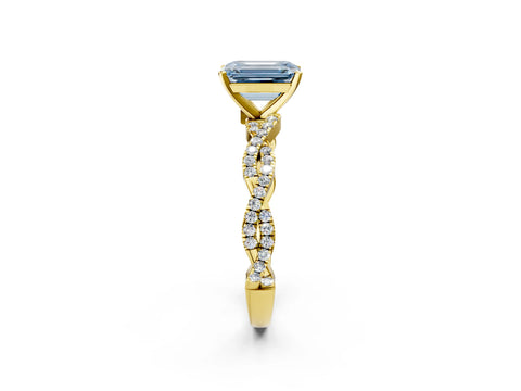 Yellow gold Fancy Blue Emerald Cut Solitaire Twisted Pave Band with Four-Prong Setting_5