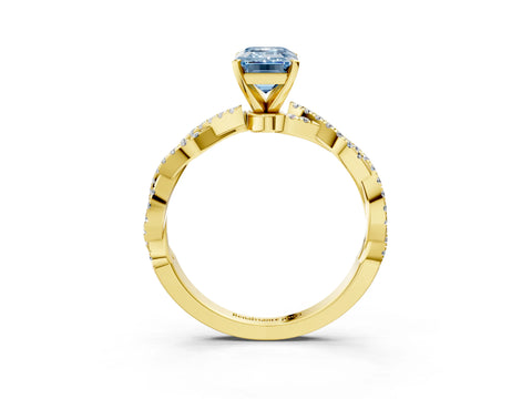 Yellow gold Fancy Blue Emerald Cut Solitaire Twisted Pave Band with Four-Prong Setting_6