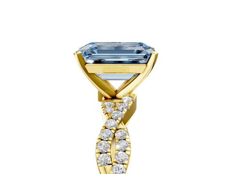 Yellow gold Fancy Blue Emerald Cut Solitaire Twisted Pave Band with Four-Prong Setting_8