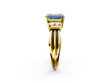 Yellow gold Fancy Blue Emerald  Cut Three-Stone Channel Set Ring with Bar Prongs_48