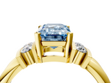 Yellow gold Fancy Blue Emerald  Cut Three-Stone Channel Set Ring with Bar Prongs_50