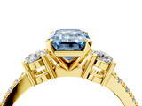Yellow gold Fancy Blue Emerald  Cut Three-Stone Diamond Pavé Band with Prong Setting_20