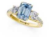 Yellow gold Fancy Blue Emerald  Cut Three-Stone Diamond Pave Band with Prong Setting_38