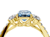 Yellow gold Fancy Blue Emerald  Cut Three-Stone Diamond Pave Band with Prong Setting_41
