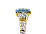 Yellow gold Fancy Blue Emerald  Cut Three-Stone Diamond Pave Band with Prong Setting_42